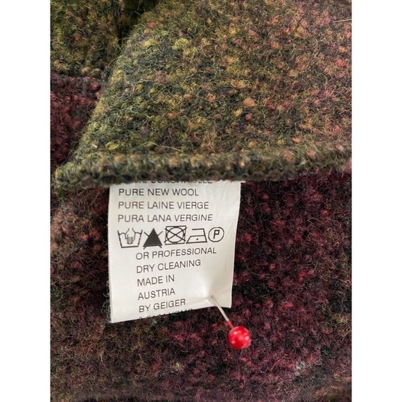 Geiger 100% wool Austria green / mauroon front zip jacket size 40 / US 10 - Picture 6 of 8